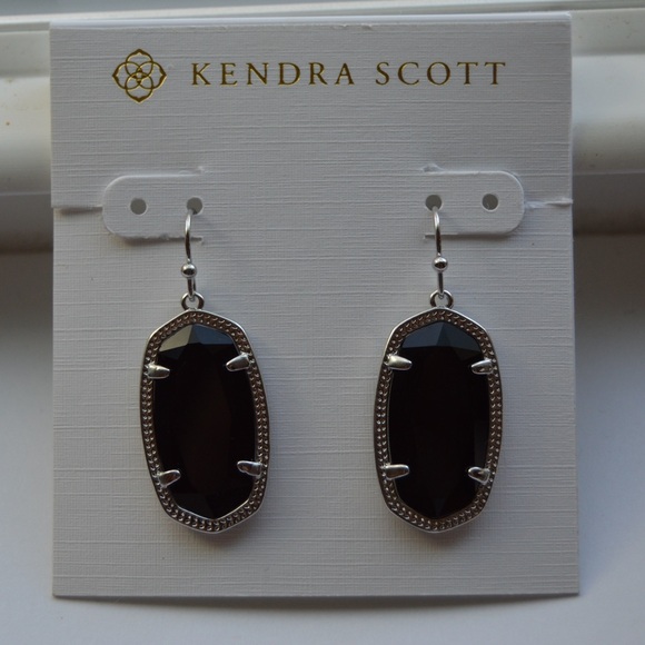 Kendra Scott ‘Elle Silver Drop Earrings in Black Opaque Glass’ brand new - Picture 10 of 14